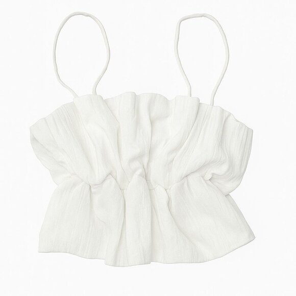 ZARA Ruched Smocked Crop top ruffled & gathered Tank Top Spaghetti Strap Cami M - Picture 1 of 9